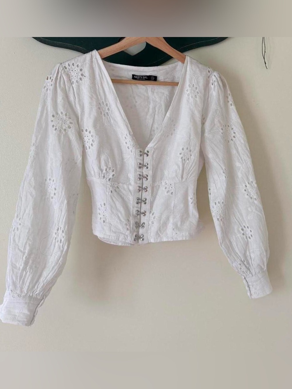 Nasty Gal White Eyelet Lace-Up Corset Blouse